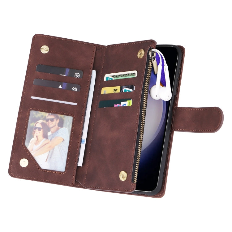 For Samsung Galaxy S25 5G Multifunctional Frosted Zipper Wallet Leather Phone Case(Coffee) by buy2fix