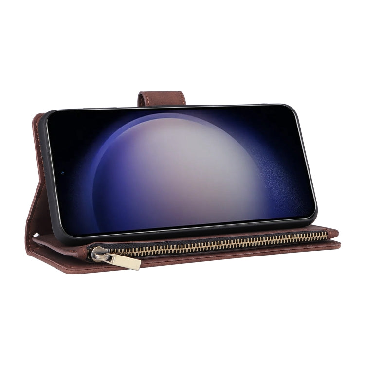 For Samsung Galaxy S25 5G Multifunctional Frosted Zipper Wallet Leather Phone Case(Coffee) by buy2fix