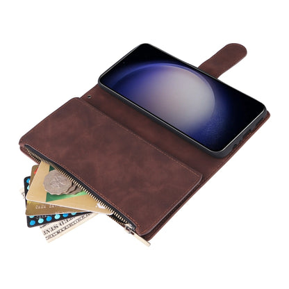 For Samsung Galaxy S25 5G Multifunctional Frosted Zipper Wallet Leather Phone Case(Coffee) by buy2fix
