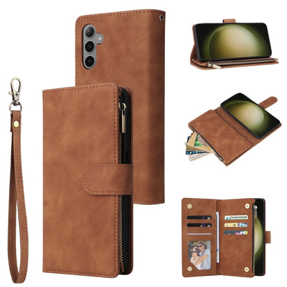 For Samsung Galaxy S25+ 5G Multifunctional Frosted Zipper Wallet Leather Phone Case(Brown) by buy2fix