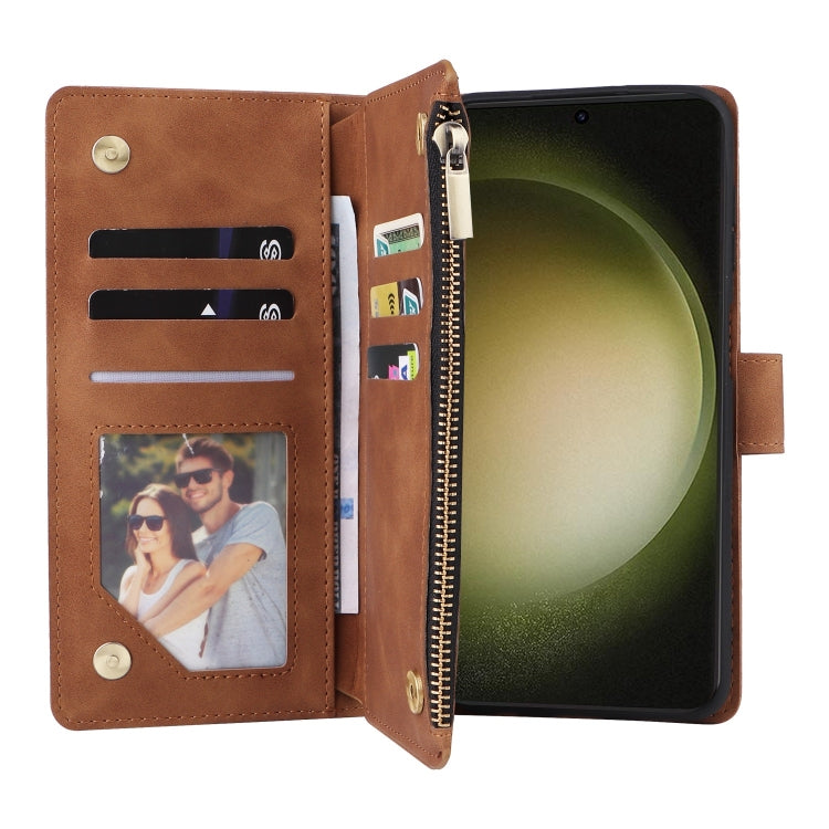 For Samsung Galaxy S25+ 5G Multifunctional Frosted Zipper Wallet Leather Phone Case(Brown) by buy2fix