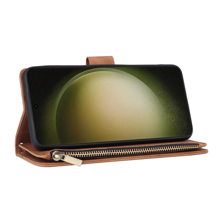 For Samsung Galaxy S25+ 5G Multifunctional Frosted Zipper Wallet Leather Phone Case(Brown) by buy2fix