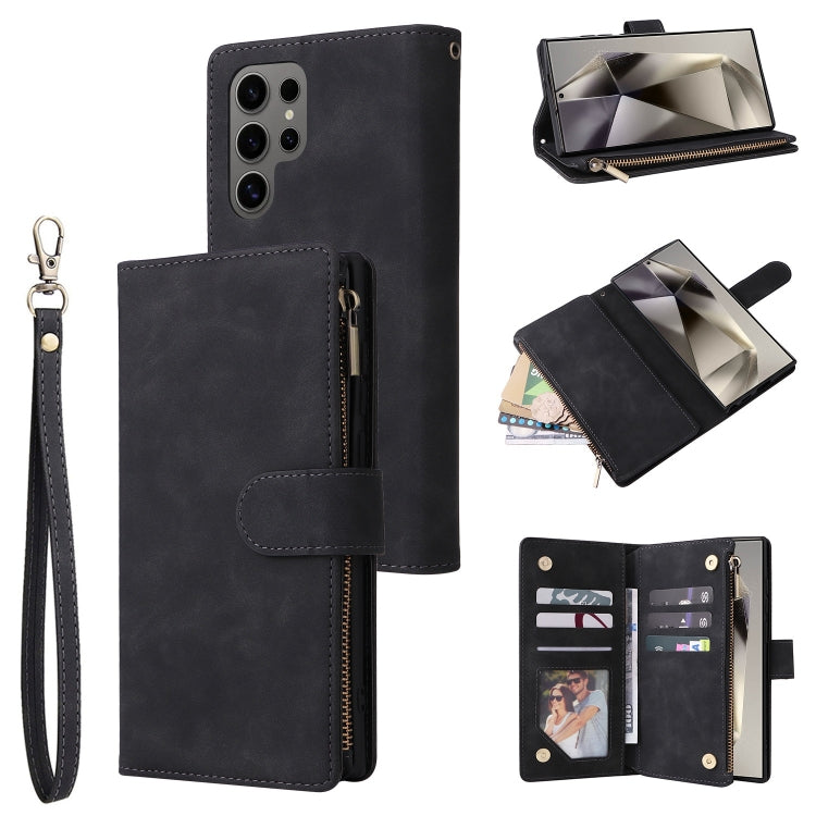 For Samsung Galaxy S25 Ultra 5G Multifunctional Frosted Zipper Wallet Leather Phone Case(Black) by buy2fix