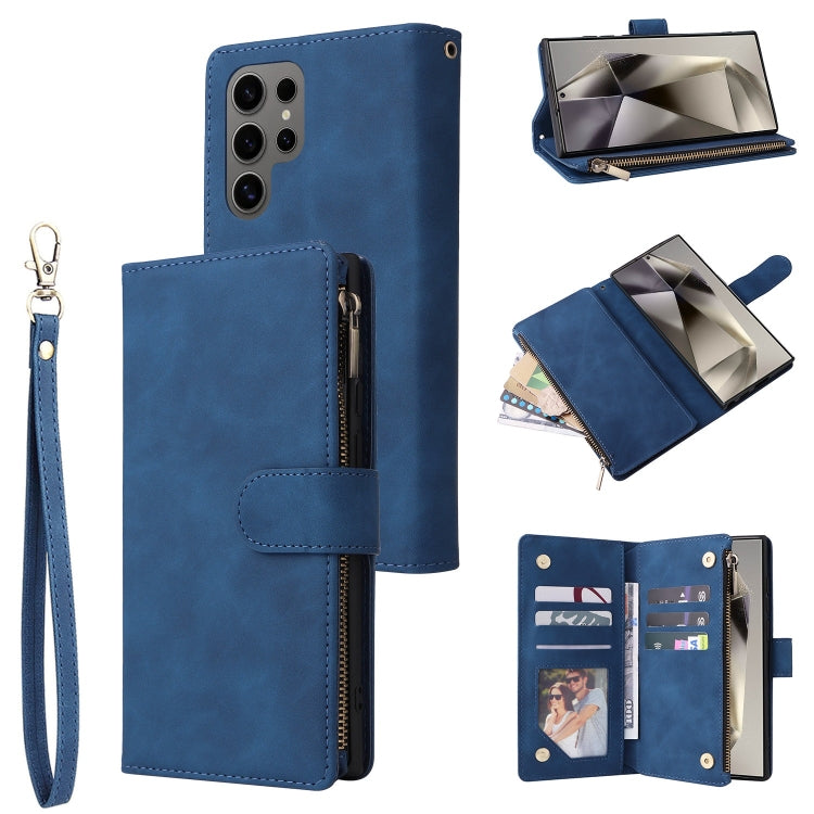 For Samsung Galaxy S25 Ultra 5G Multifunctional Frosted Zipper Wallet Leather Phone Case(Blue) by buy2fix
