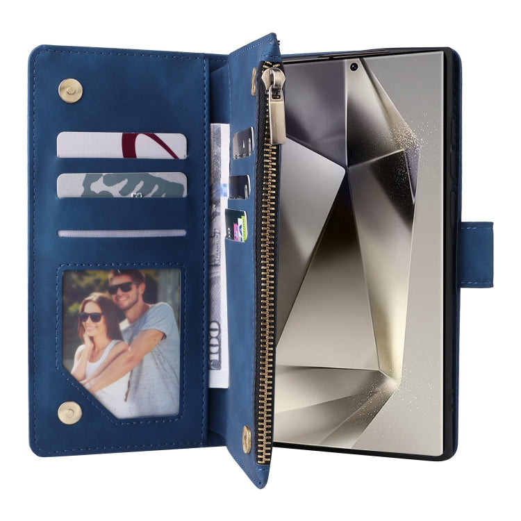 For Samsung Galaxy S25 Ultra 5G Multifunctional Frosted Zipper Wallet Leather Phone Case(Blue) by buy2fix