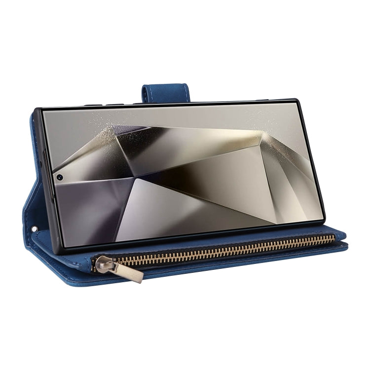 For Samsung Galaxy S25 Ultra 5G Multifunctional Frosted Zipper Wallet Leather Phone Case(Blue) by buy2fix