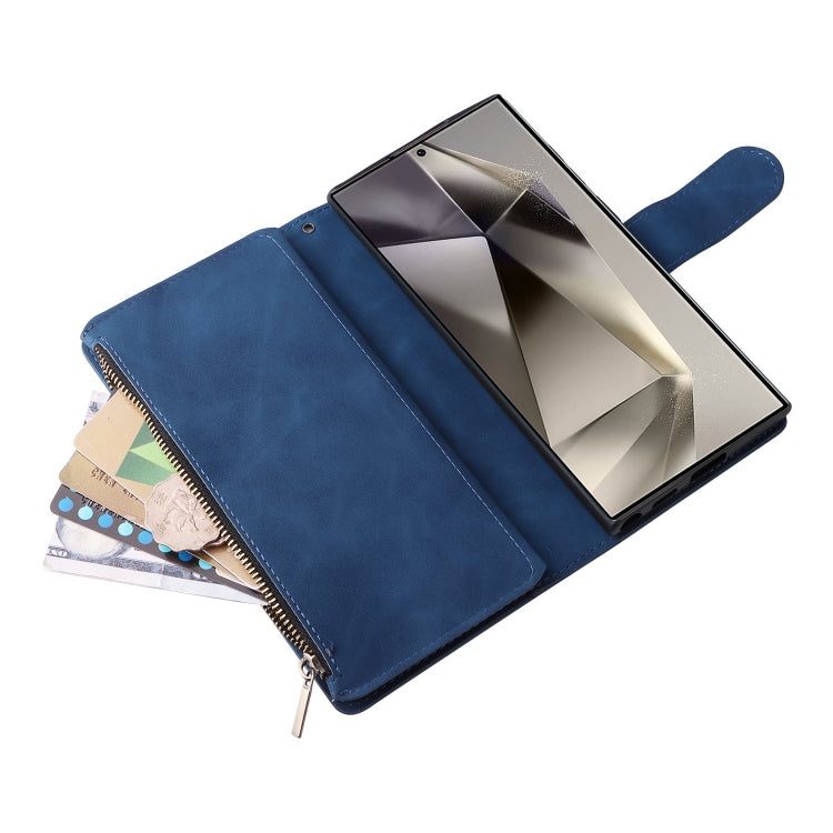 For Samsung Galaxy S25 Ultra 5G Multifunctional Frosted Zipper Wallet Leather Phone Case(Blue) by buy2fix