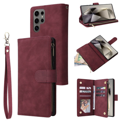 For Samsung Galaxy S25 Ultra 5G Multifunctional Frosted Zipper Wallet Leather Phone Case(Wine Red) by buy2fix