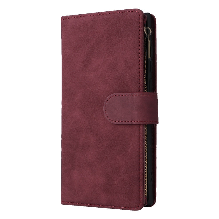 For Samsung Galaxy S25 Ultra 5G Multifunctional Frosted Zipper Wallet Leather Phone Case(Wine Red) by buy2fix