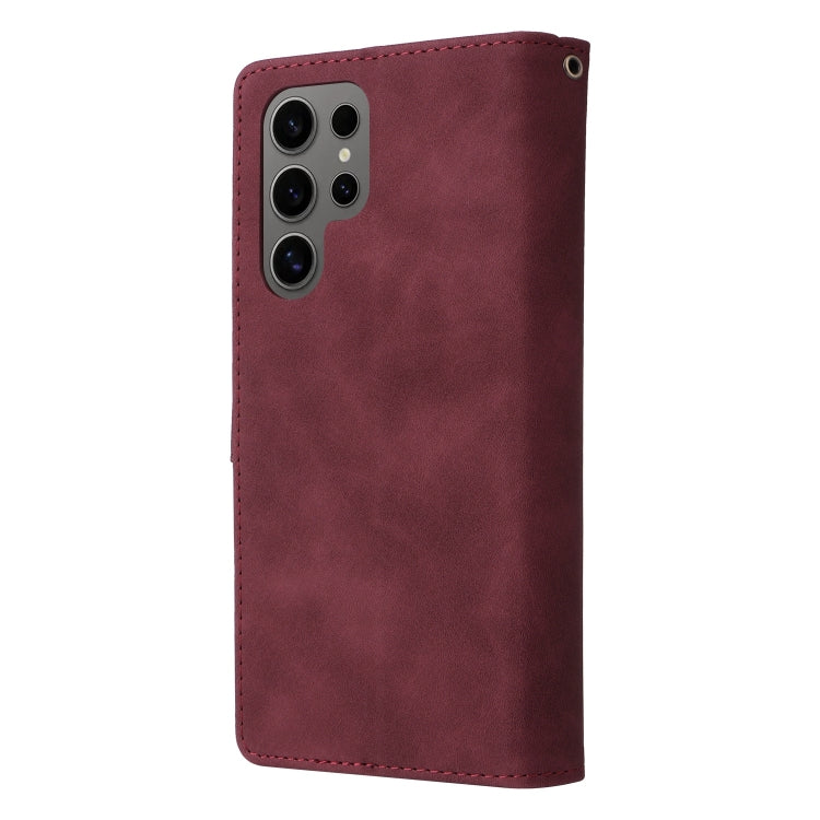For Samsung Galaxy S25 Ultra 5G Multifunctional Frosted Zipper Wallet Leather Phone Case(Wine Red) by buy2fix