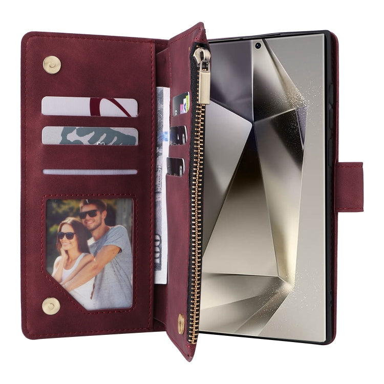 For Samsung Galaxy S25 Ultra 5G Multifunctional Frosted Zipper Wallet Leather Phone Case(Wine Red) by buy2fix