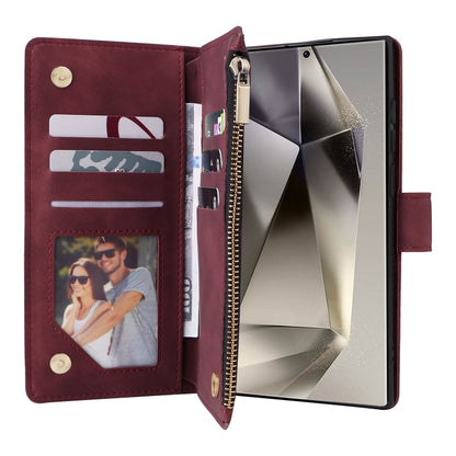 For Samsung Galaxy S25 Ultra 5G Multifunctional Frosted Zipper Wallet Leather Phone Case(Wine Red) by buy2fix