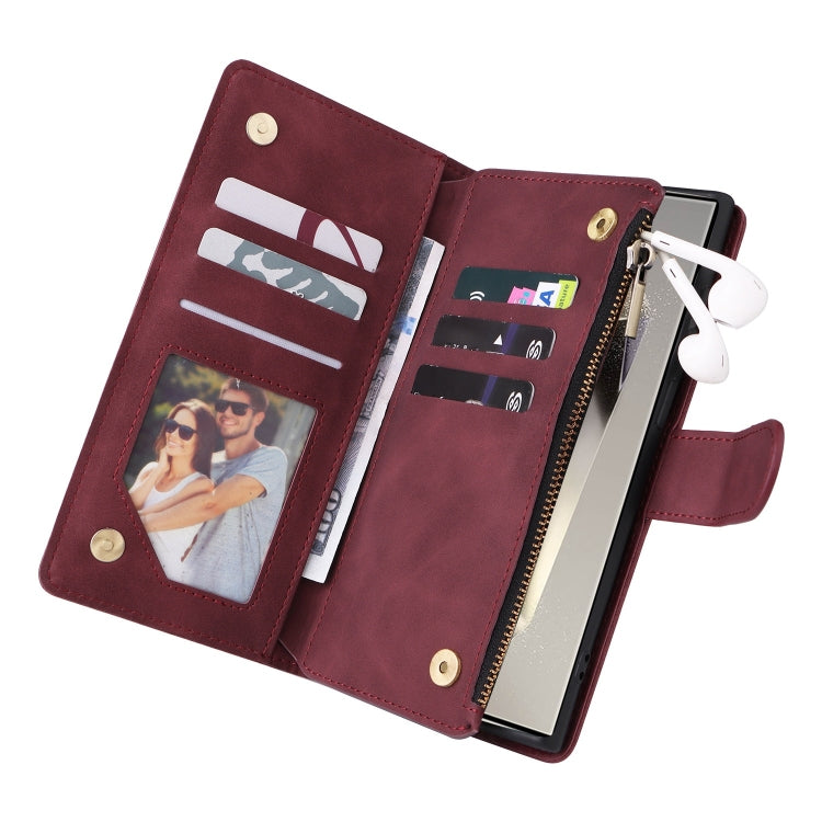 For Samsung Galaxy S25 Ultra 5G Multifunctional Frosted Zipper Wallet Leather Phone Case(Wine Red) by buy2fix