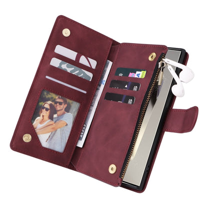 For Samsung Galaxy S25 Ultra 5G Multifunctional Frosted Zipper Wallet Leather Phone Case(Wine Red) by buy2fix