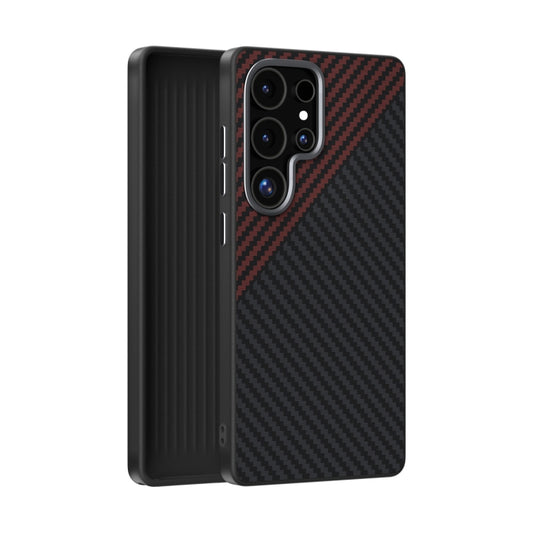 For Samsung Galaxy S25 Ultra 5G ABEEL C Carbon Fiber Series 6D Micro Relief MagSafe Phone Case(Black Red) by buy2fix