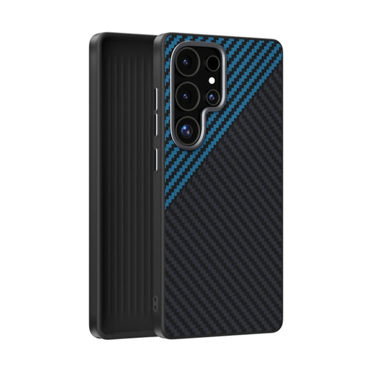 For Samsung Galaxy S25 Ultra 5G ABEEL C Carbon Fiber Series 6D Micro Relief MagSafe Phone Case(Black Blue) by buy2fix