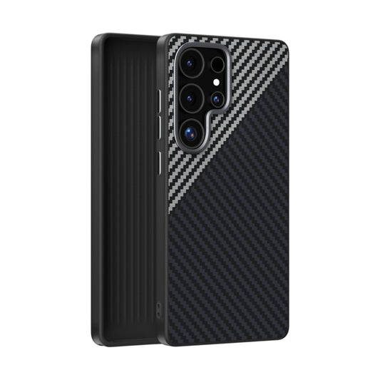 For Samsung Galaxy S25 Ultra 5G ABEEL C Carbon Fiber Series 6D Micro Relief MagSafe Phone Case(Black Grey) by buy2fix
