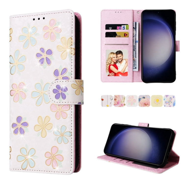 For Samsung Galaxy S25 5G Bronzing Painting RFID Leather Phone Case(Bloosoming Flower) by buy2fix