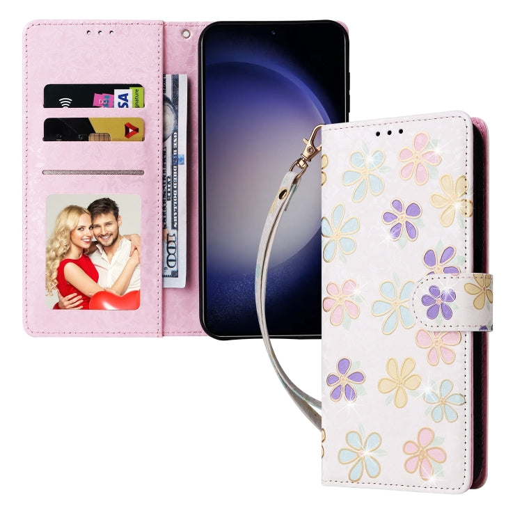 For Samsung Galaxy S25 5G Bronzing Painting RFID Leather Phone Case(Bloosoming Flower) by buy2fix