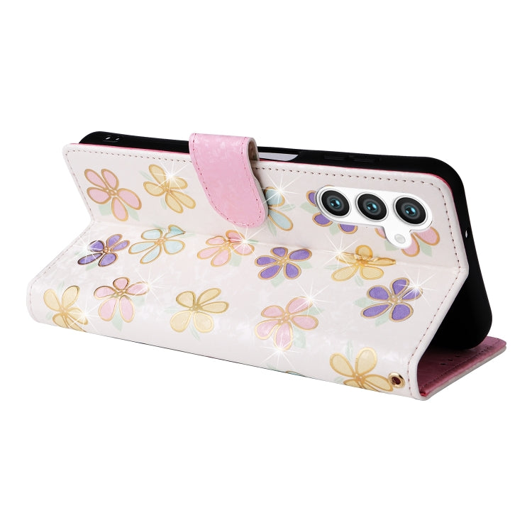For Samsung Galaxy S25 5G Bronzing Painting RFID Leather Phone Case(Bloosoming Flower) by buy2fix