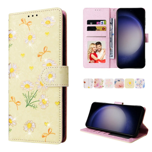 For Samsung Galaxy S25 5G Bronzing Painting RFID Leather Phone Case(Yellow Daisy) by buy2fix