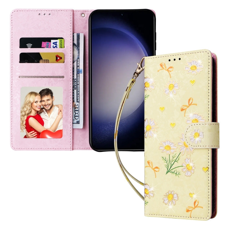 For Samsung Galaxy S25 5G Bronzing Painting RFID Leather Phone Case(Yellow Daisy) by buy2fix