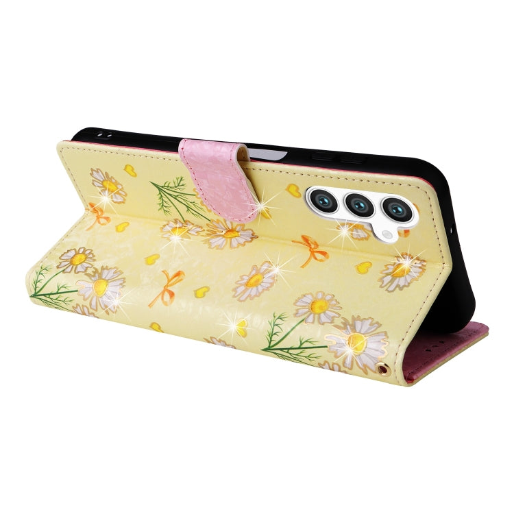 For Samsung Galaxy S25 5G Bronzing Painting RFID Leather Phone Case(Yellow Daisy) by buy2fix