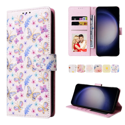For Samsung Galaxy S25 5G Bronzing Painting RFID Leather Phone Case(Pansies) by buy2fix