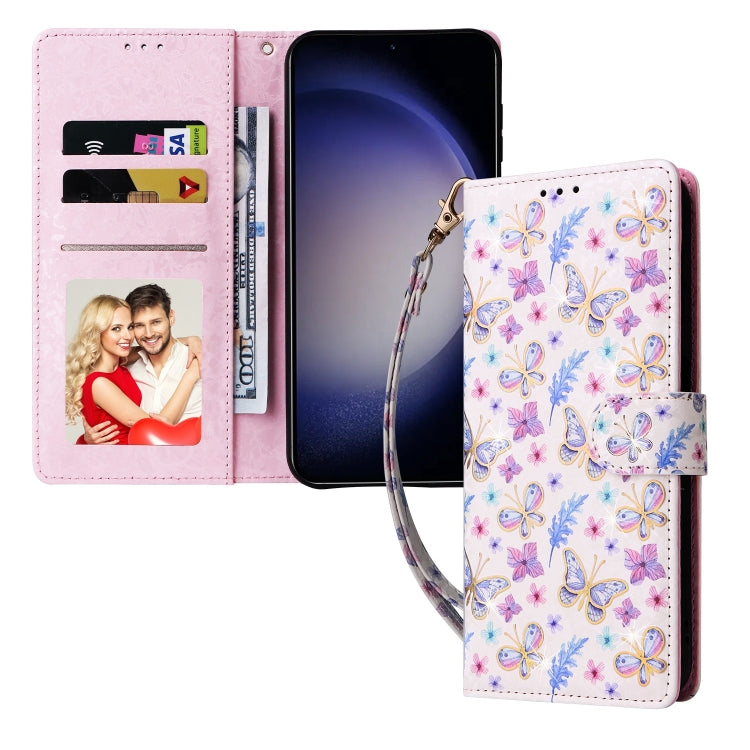 For Samsung Galaxy S25 5G Bronzing Painting RFID Leather Phone Case(Pansies) by buy2fix