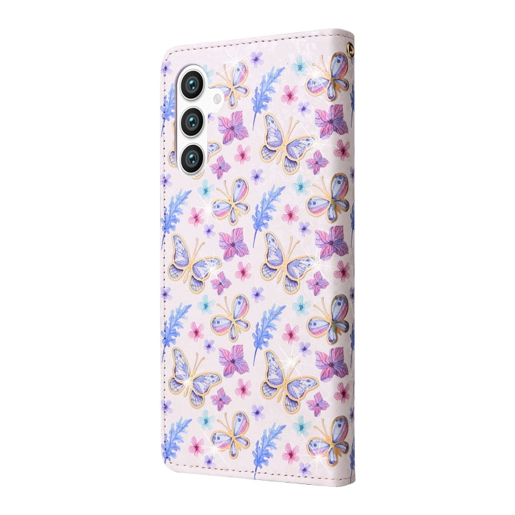 For Samsung Galaxy S25 5G Bronzing Painting RFID Leather Phone Case(Pansies) by buy2fix
