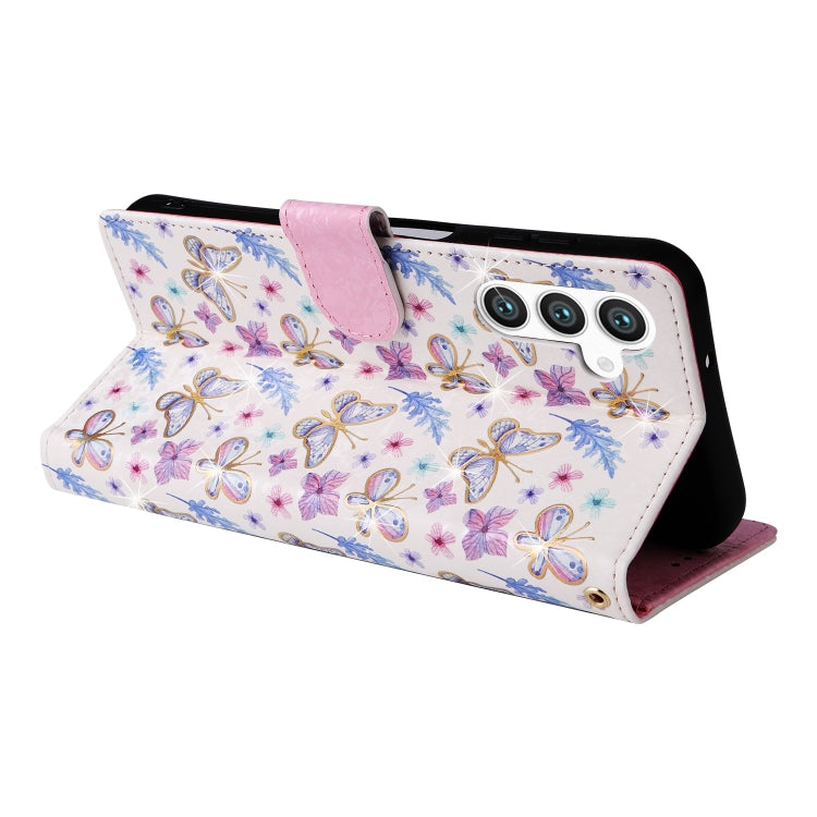 For Samsung Galaxy S25 5G Bronzing Painting RFID Leather Phone Case(Pansies) by buy2fix