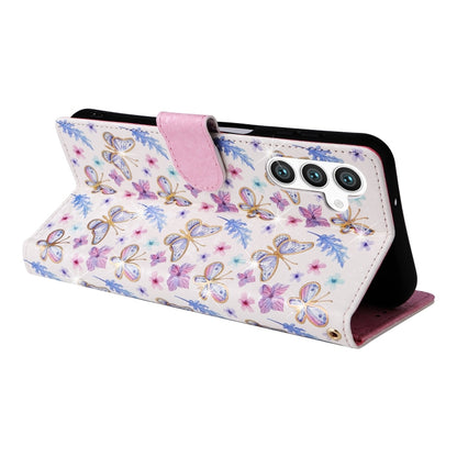 For Samsung Galaxy S25 5G Bronzing Painting RFID Leather Phone Case(Pansies) by buy2fix