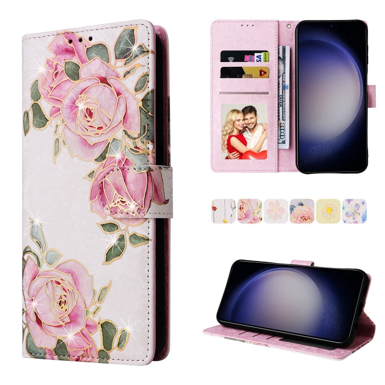 For Samsung Galaxy S25 5G Bronzing Painting RFID Leather Phone Case(Rose Flower) by buy2fix