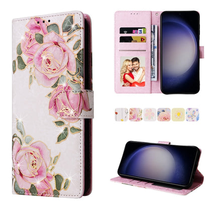 For Samsung Galaxy S25 5G Bronzing Painting RFID Leather Phone Case(Rose Flower) by buy2fix