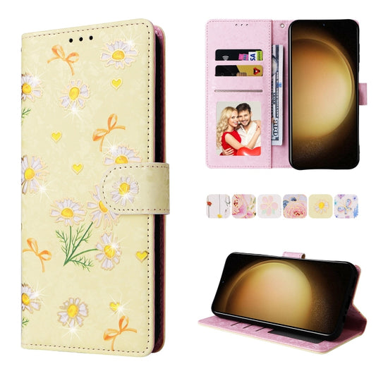 For Samsung Galaxy S25+ 5G Bronzing Painting RFID Leather Phone Case(Yellow Daisy) by buy2fix