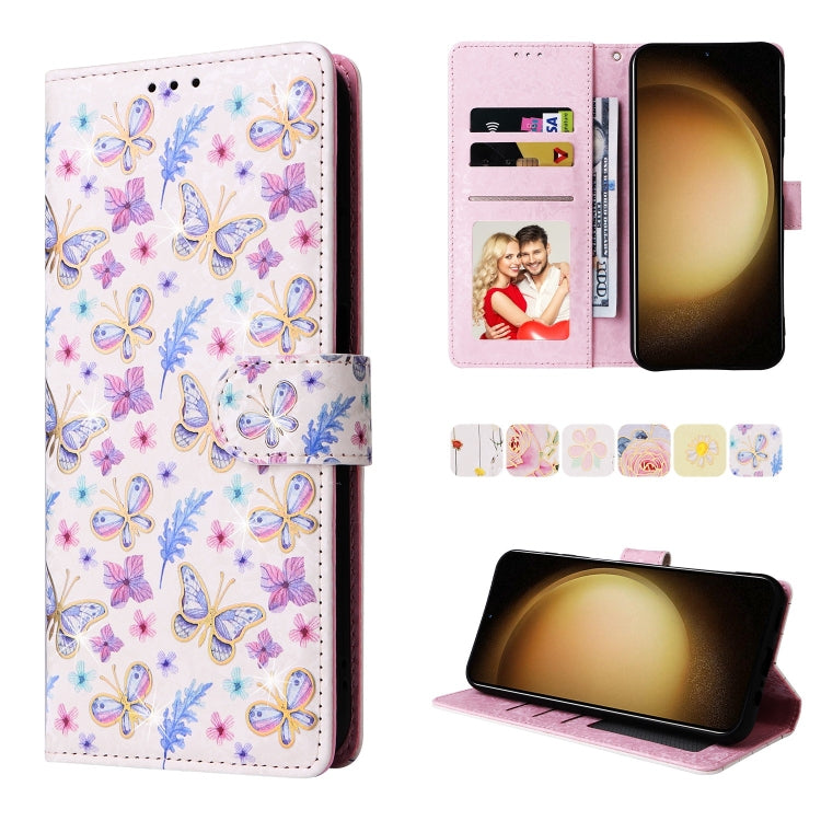 For Samsung Galaxy S25+ 5G Bronzing Painting RFID Leather Phone Case(Pansies) by buy2fix