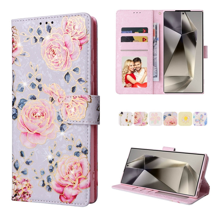 For Samsung Galaxy S25 Ultra 5G Bronzing Painting RFID Leather Phone Case(Pastoral Rose) by buy2fix