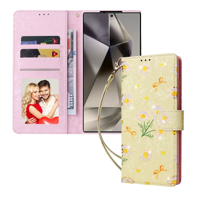 For Samsung Galaxy S25 Ultra 5G Bronzing Painting RFID Leather Phone Case(Yellow Daisy) by buy2fix