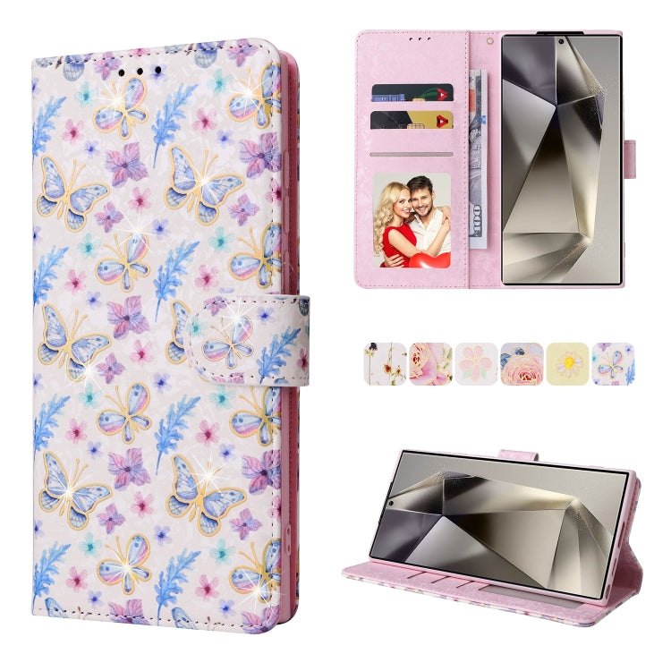 For Samsung Galaxy S25 Ultra 5G Bronzing Painting RFID Leather Phone Case(Pansies) by buy2fix