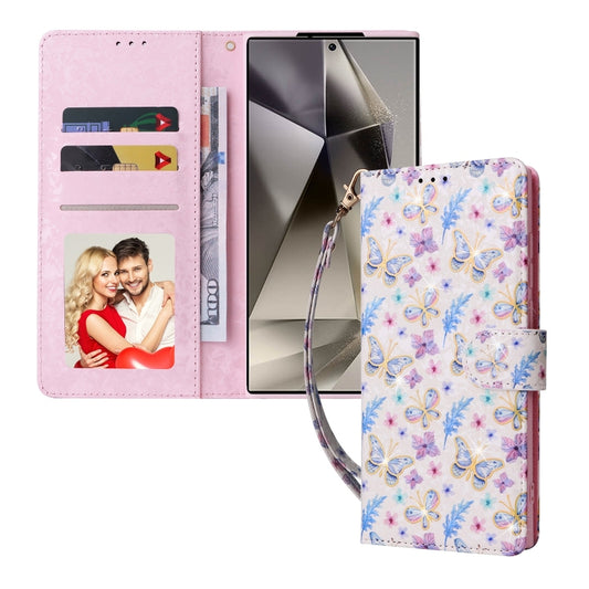 For Samsung Galaxy S25 Ultra 5G Bronzing Painting RFID Leather Phone Case(Pansies) by buy2fix