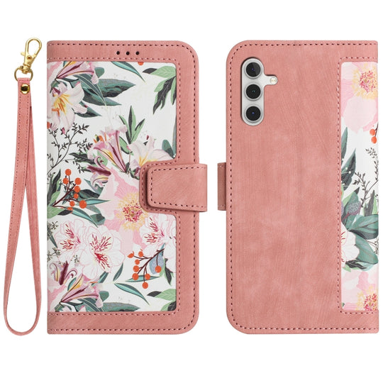 For Samsung Galaxy A16 5G / 4G Floral Pattern Leather Phone Case with Lanyard(Pink)