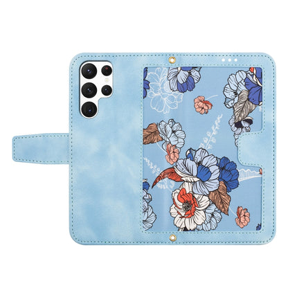 For Samsung Galaxy S25 Ultra 5G Floral Pattern Leather Phone Case with Lanyard(Light Blue) by buy2fix