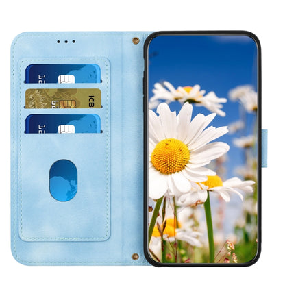 For Samsung Galaxy S25 Ultra 5G Floral Pattern Leather Phone Case with Lanyard(Light Blue) by buy2fix