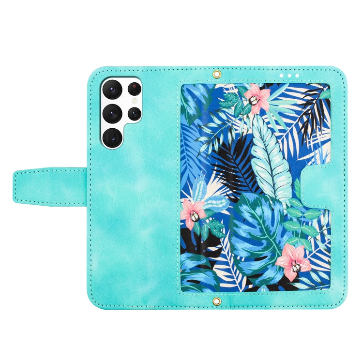 For Samsung Galaxy S25 Ultra 5G Floral Pattern Leather Phone Case with Lanyard(Green) by buy2fix