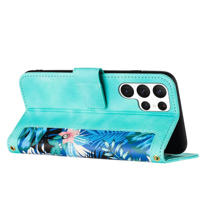 For Samsung Galaxy S25 Ultra 5G Floral Pattern Leather Phone Case with Lanyard(Green) by buy2fix