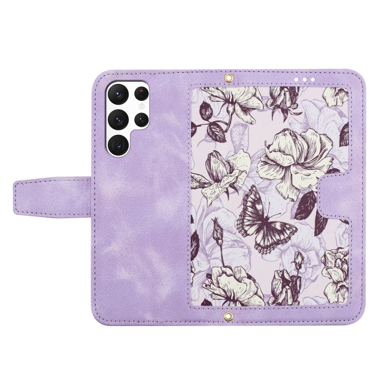 For Samsung Galaxy S25 Ultra 5G Floral Pattern Leather Phone Case with Lanyard(Light Purple) by buy2fix