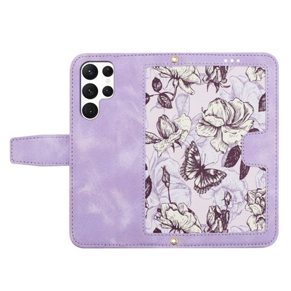 For Samsung Galaxy S25 Ultra 5G Floral Pattern Leather Phone Case with Lanyard(Light Purple) by buy2fix
