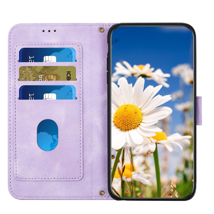 For Samsung Galaxy S25 Ultra 5G Floral Pattern Leather Phone Case with Lanyard(Light Purple) by buy2fix