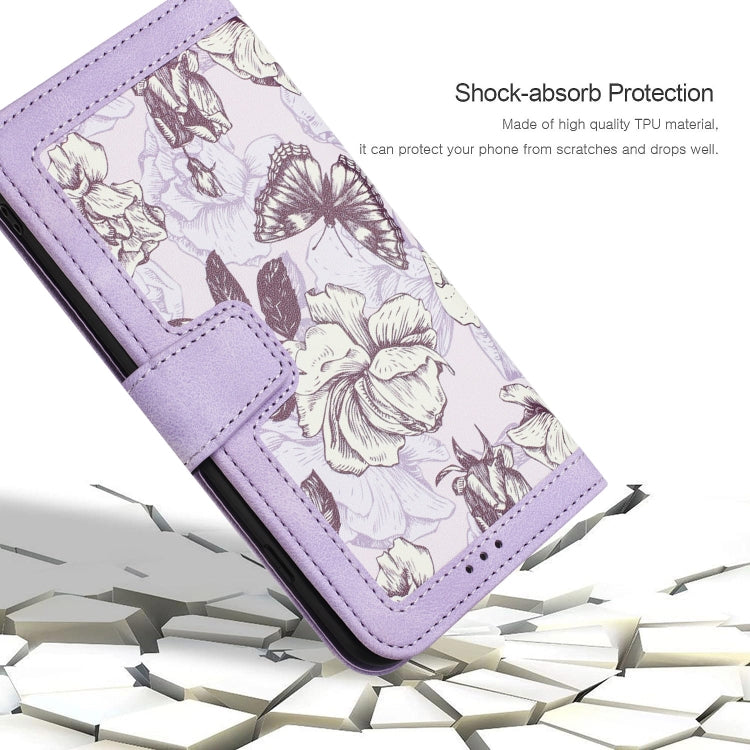For Samsung Galaxy S25 Ultra 5G Floral Pattern Leather Phone Case with Lanyard(Light Purple) by buy2fix