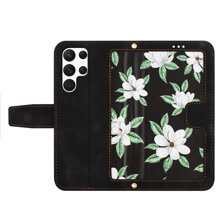 For Samsung Galaxy S25 Ultra 5G Floral Pattern Leather Phone Case with Lanyard(Black) by buy2fix